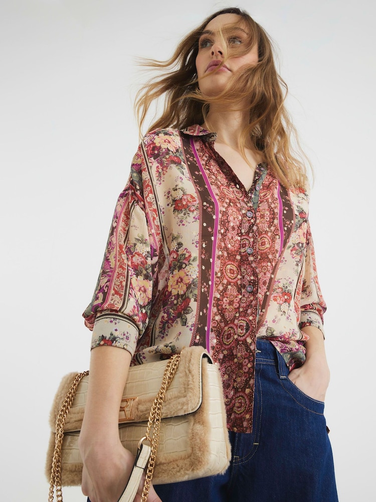 River Island Orange Long Sleeve Floral Print Shirt - Image 1 of 6