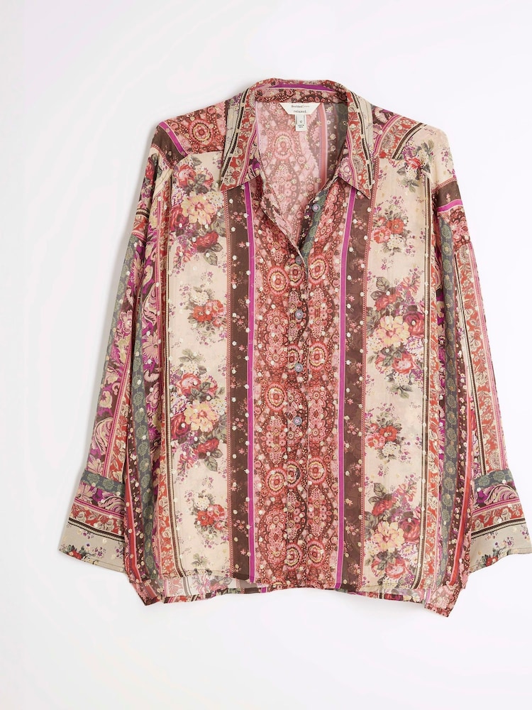 River Island Orange Long Sleeve Floral Print Shirt - Image 5 of 6