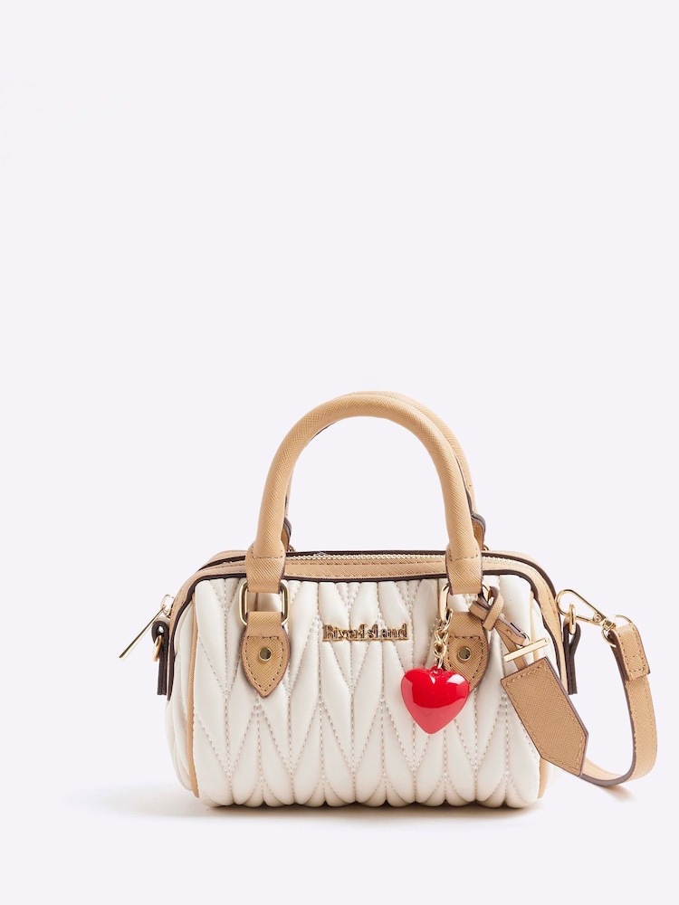 River Island Cream Ruched Mini Bowler Bag - Image 1 of 5 River Island Cream Ruched Mini Bowler Bag - Image 1 of 5