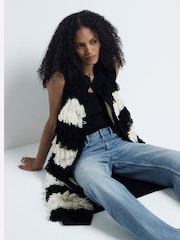 River Island Black Stripe Sleeveless Fringe Cardigan - Image 1 of 6