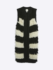 River Island Black Stripe Sleeveless Fringe Cardigan - Image 5 of 6