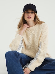 River Island Cream Striped Sleeve Cable Knit Jumper - Image 2 of 6