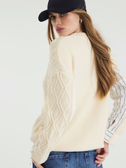 River Island Cream Striped Sleeve Cable Knit Jumper - Image 3 of 6