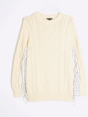 River Island Cream Striped Sleeve Cable Knit Jumper - Image 5 of 6