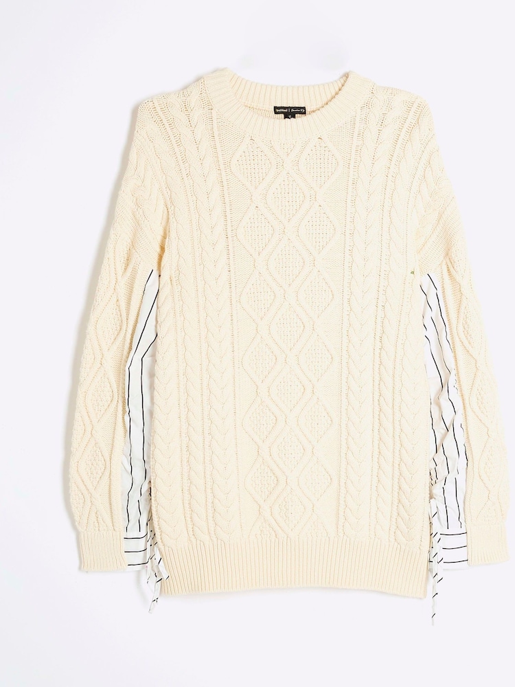 River Island Pull en maille torsadée à manches rayées - Image 5 of 6
