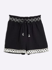 River Island Black Shirred Beach 100% Cotton Shorts - Image 5 of 6