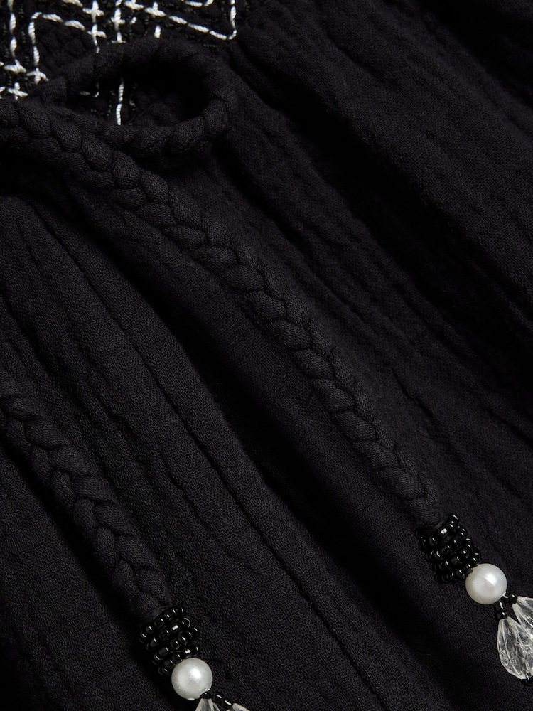 River Island Black Shirred Beach 100% Cotton Shorts - Image 6 of 6