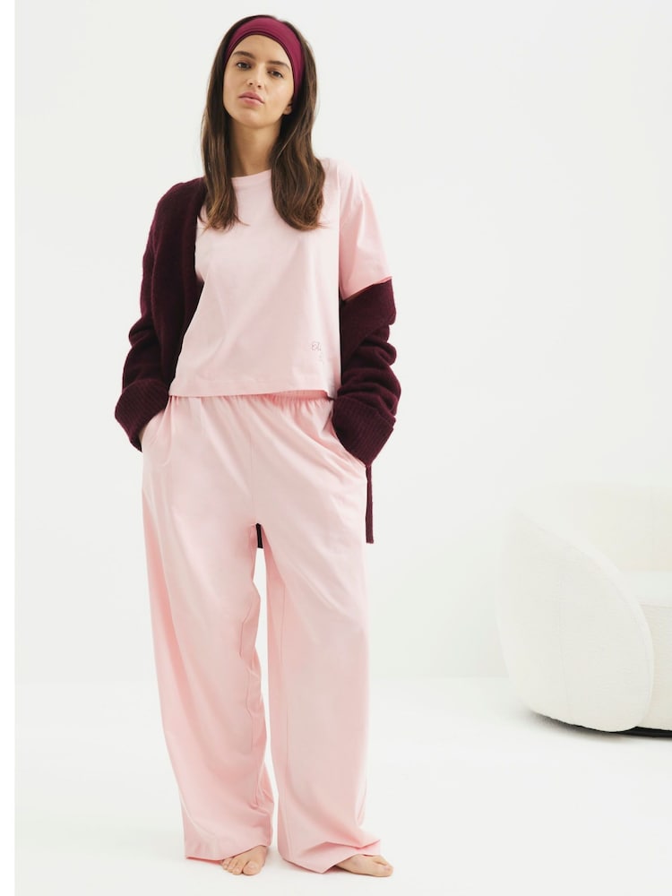 River Island Pink Short Sleeve 100% Cotton T-Shirt and Joggers Set - Image 1 of 6