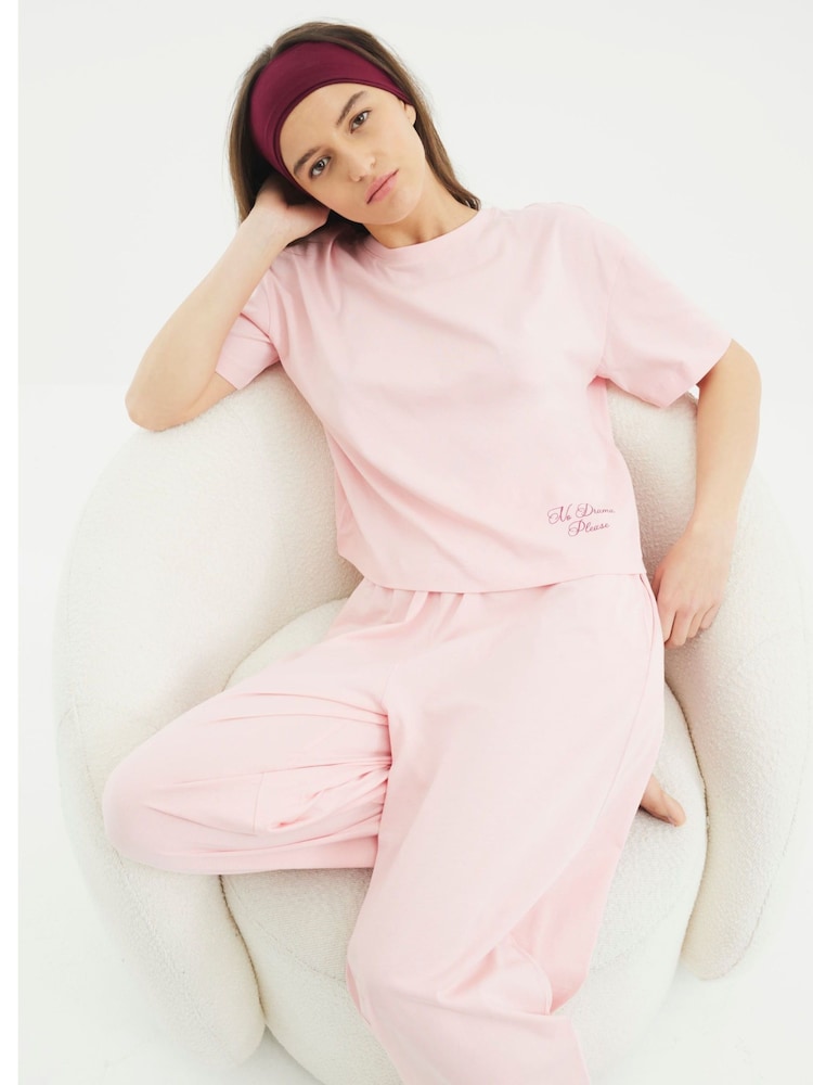 River Island Pink Short Sleeve 100% Cotton T-Shirt and Joggers Set - Image 2 of 6
