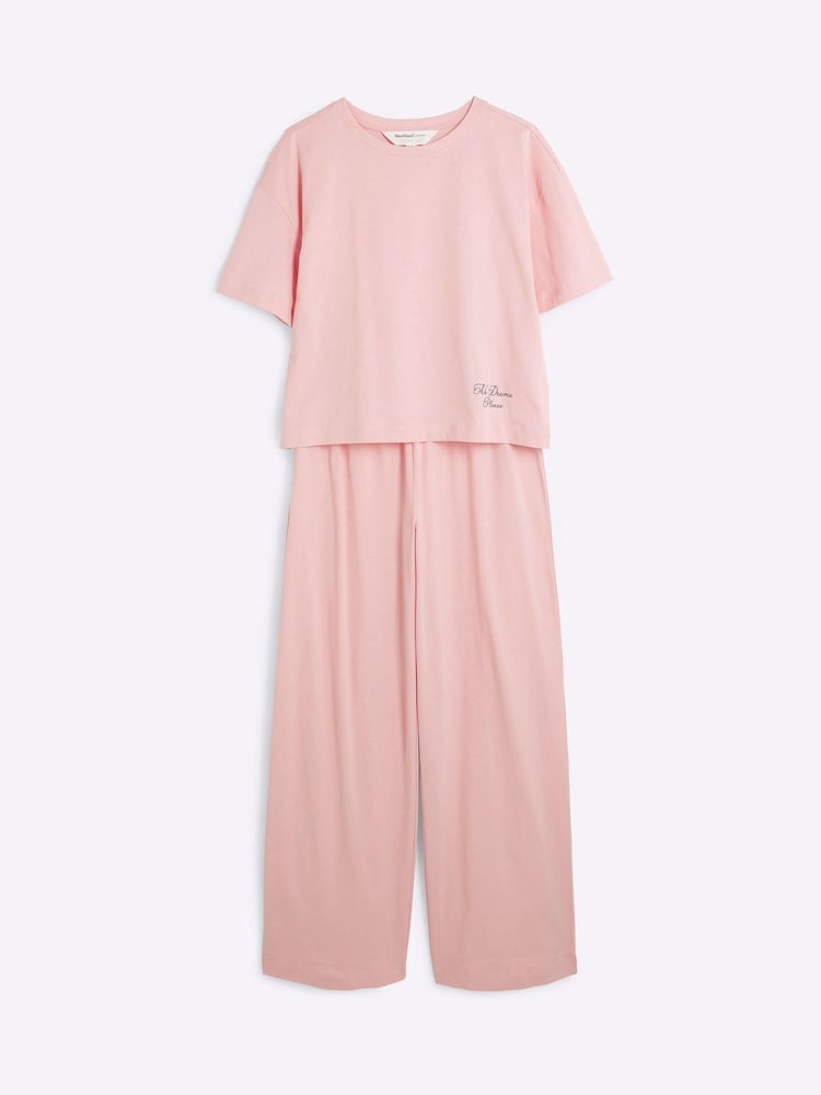 River Island Pink Short Sleeve 100% Cotton T-Shirt and Joggers Set - Image 5 of 6