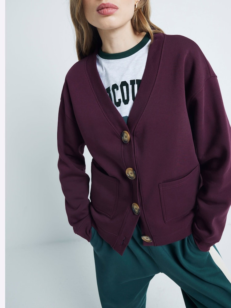 River Island Red V-Neck Sweat Cardigan - Image 1 of 6
