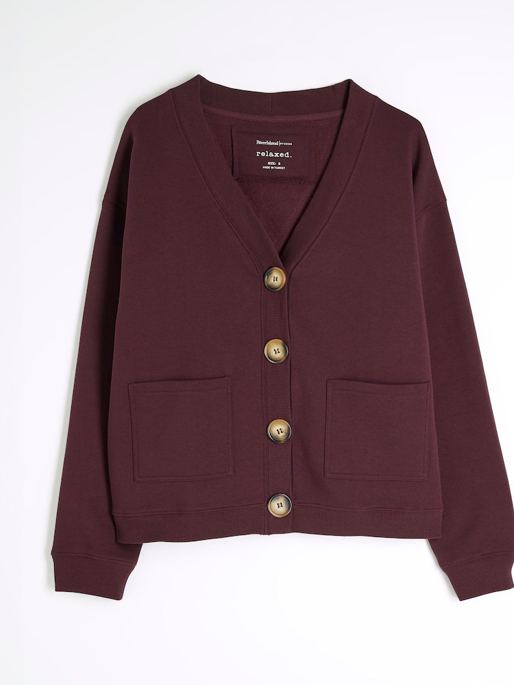 River Island Red V-Neck Sweat Cardigan - Image 5 of 6