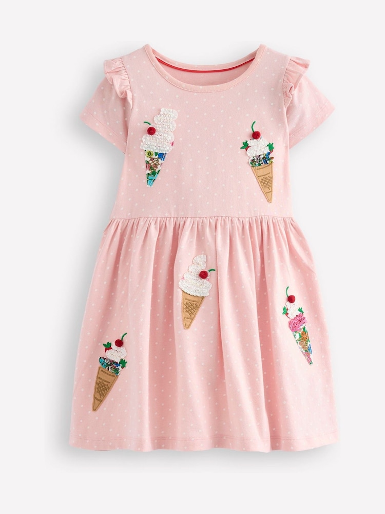 Boden Pink Ice Cream Betty Jersey Applique 100% Cotton Dress - Image 1 of 3