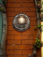 Searchlight Black Silver and Clear Harbour Round Wall Outdoor Light - Image 1 of 4