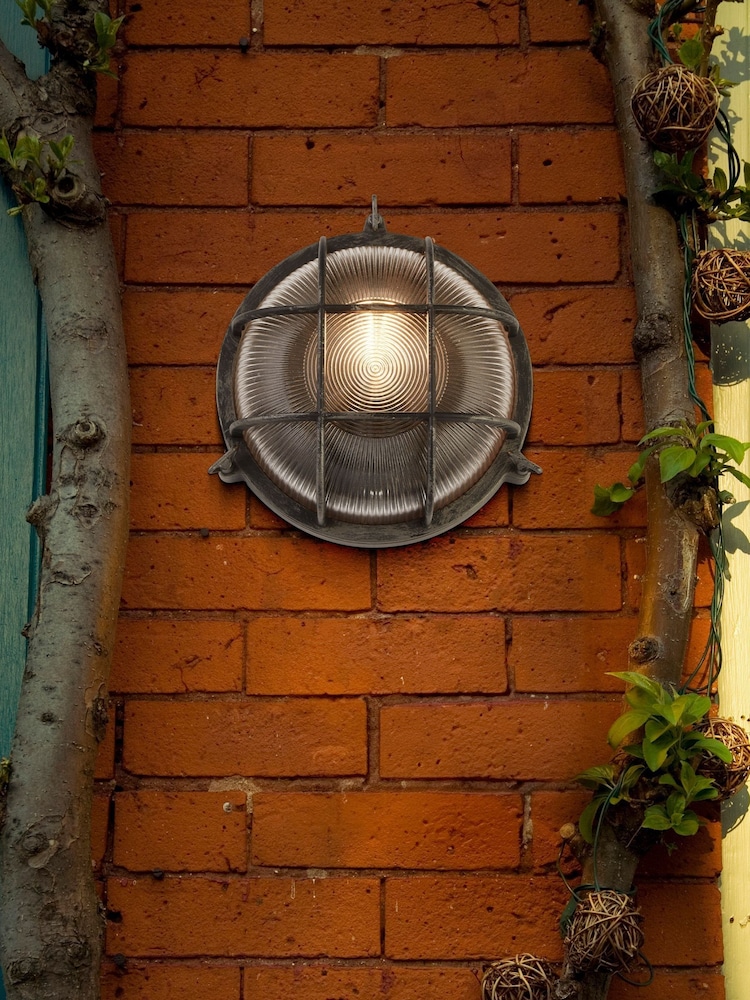 Searchlight Black Silver and Clear Harbour Round Wall Outdoor Light - Image 1 of 4