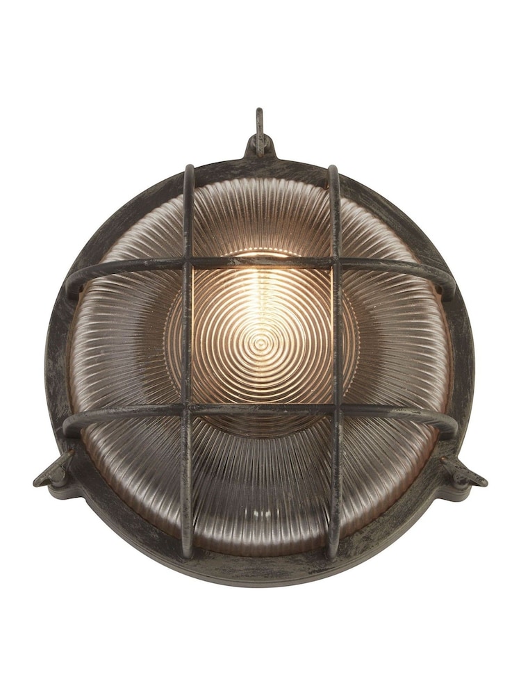 Searchlight Black Silver and Clear Harbour Round Wall Outdoor Light - Image 2 of 4