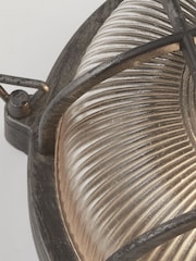Searchlight Black Silver and Clear Harbour Round Wall Outdoor Light - Image 4 of 4