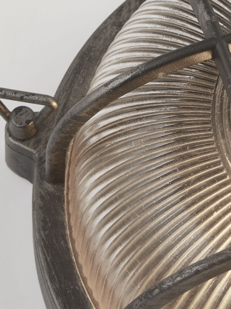Searchlight Black Silver and Clear Harbour Round Wall Outdoor Light - Image 4 of 4