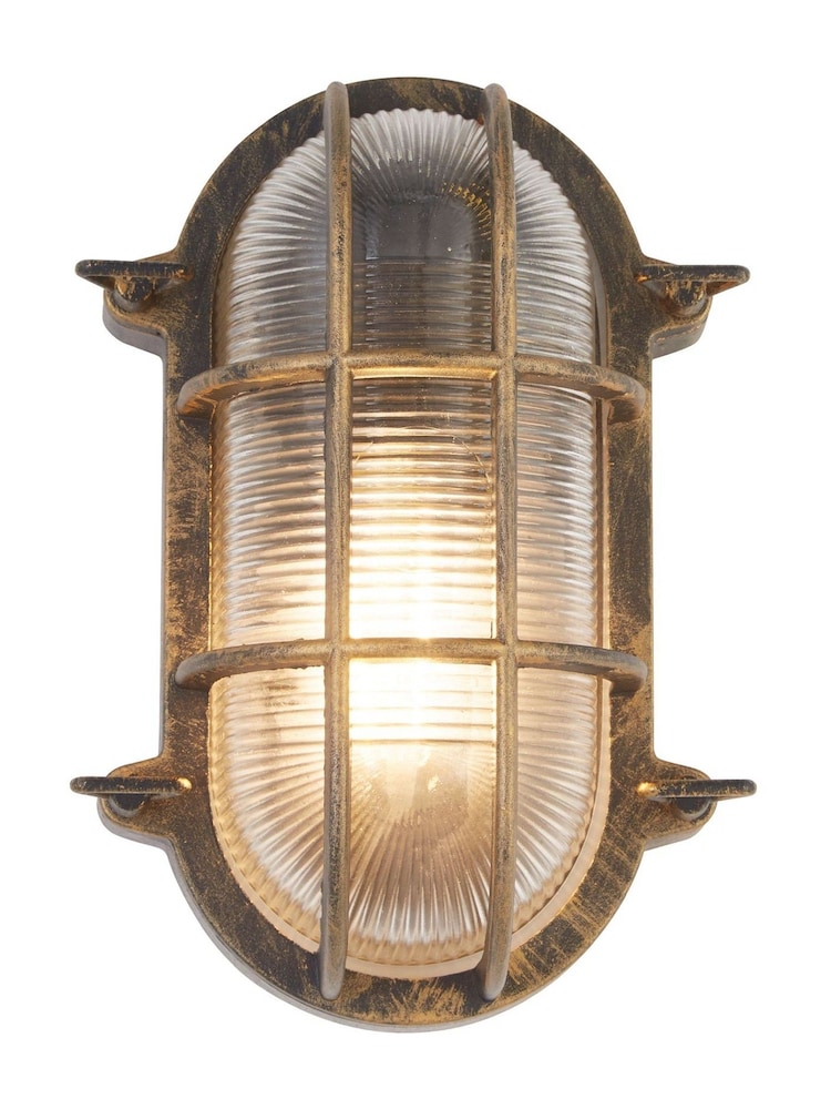 Searchlight Black Gold Clear Harbour Oval Wall Outdoor Light - Image 2 of 4
