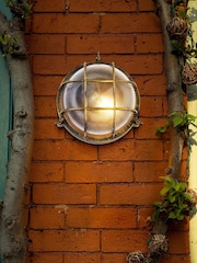 Searchlight Black Gold Clear Harbour BG Round Wall Outdoor Light - Image 1 of 4
