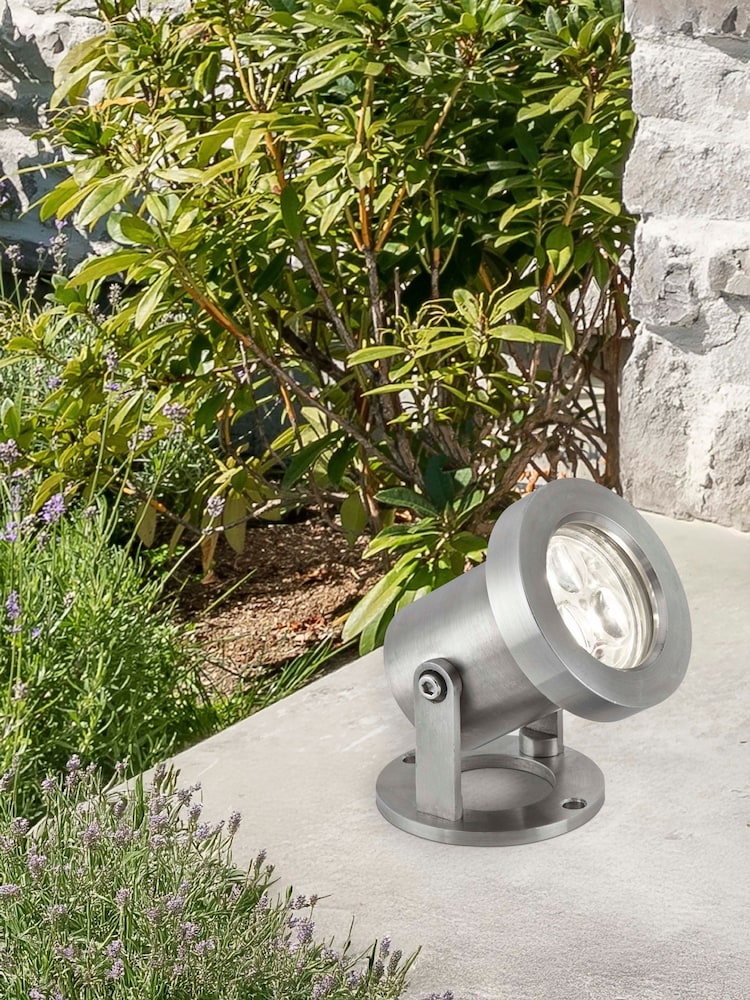 Searchlight Satin Silver Apex LED Outdoor Spotlight - Image 1 of 4