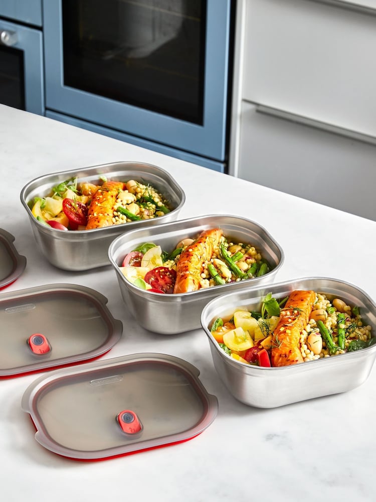 Black & Blum Grey Red 900 ml Microwavable Steel Multifunction Meal Prep Set - Image 1 of 6