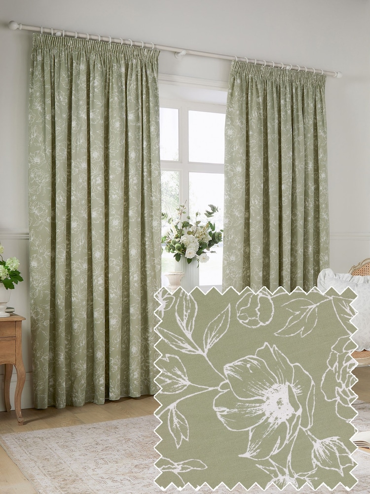 Wylder Sage Bella Pencil Pleat Curtains - Image 1 of 5
