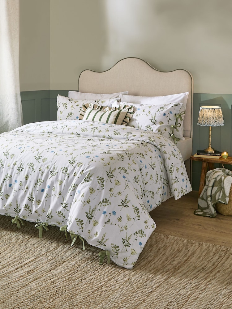 Wylder White Meadow Duvet Set With Bow Detail - Image 1 of 5 Wylder White Meadow Duvet Set With Bow Detail - Image 1 of 5