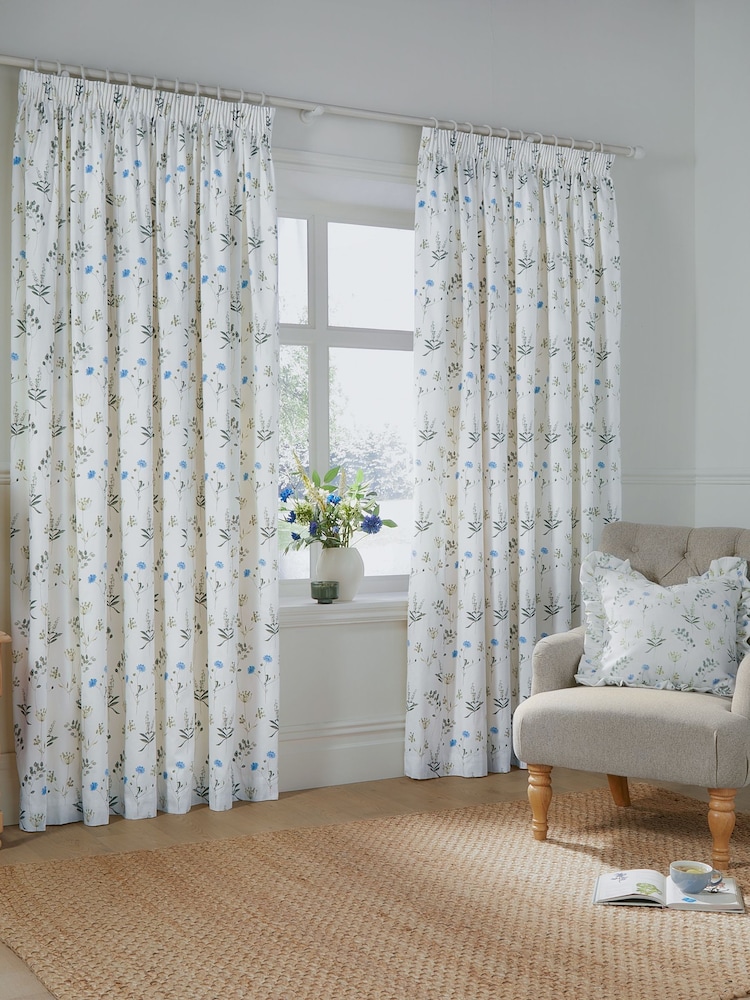 Wylder White Meadow Pencil Pleat Curtains - Image 2 of 7