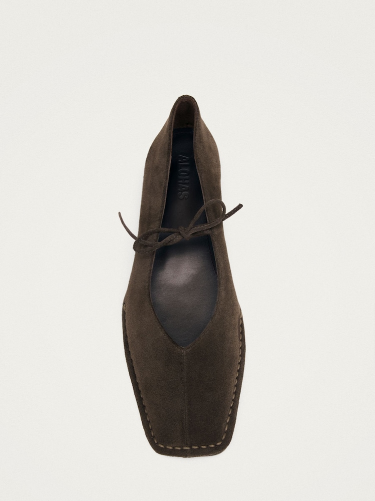 Alohas Coffee Sway Suede Square Toe Ballet Flats - Image 2 of 5 Alohas Coffee Sway Suede Square Toe Ballet Flats - Image 2 of 5