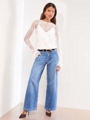 Lipsy White Lace Flared Cuff Blouse - Image 3 of 4