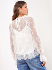 Lipsy White Lace Flared Cuff Blouse - Image 4 of 4