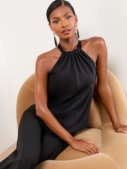 Lipsy Black Satin Chiffon Mix Halter Neck Vest - Image 1 of 4