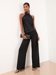 Lipsy Black Satin Chiffon Mix Halter Neck Vest - Image 2 of 4