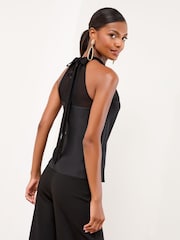 Lipsy Black Satin Chiffon Mix Halter Neck Vest - Image 4 of 4