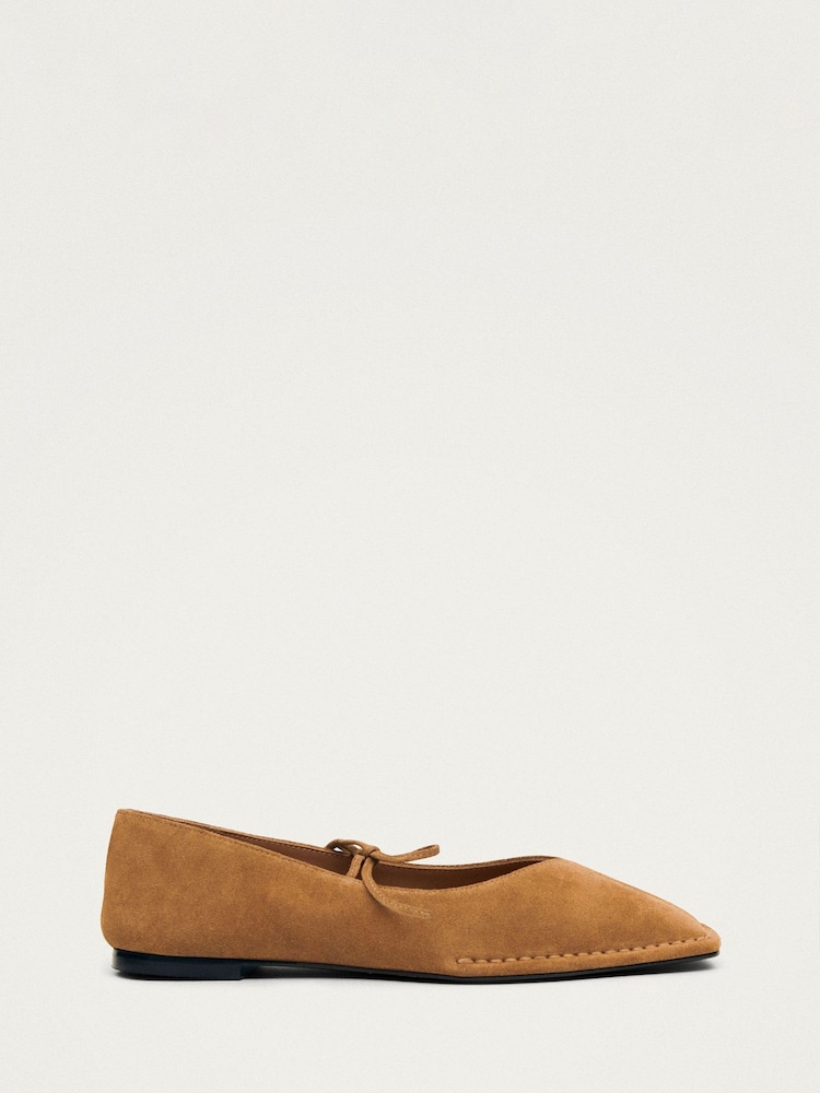 Alohas Tan Brown Sway Suede Square Toe Ballet Flats - Image 2 of 6
