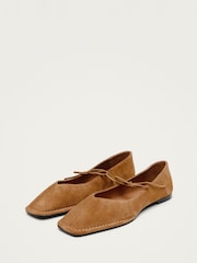 Alohas Tan Brown Sway Suede Square Toe Ballet Flats - Image 3 of 6
