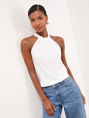 Lipsy White Satin Chiffon Mix Halter Neck Vest - Image 1 of 5