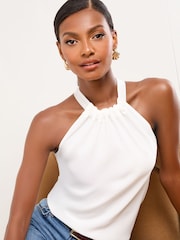 Lipsy White Satin Chiffon Mix Halter Neck Vest - Image 4 of 5