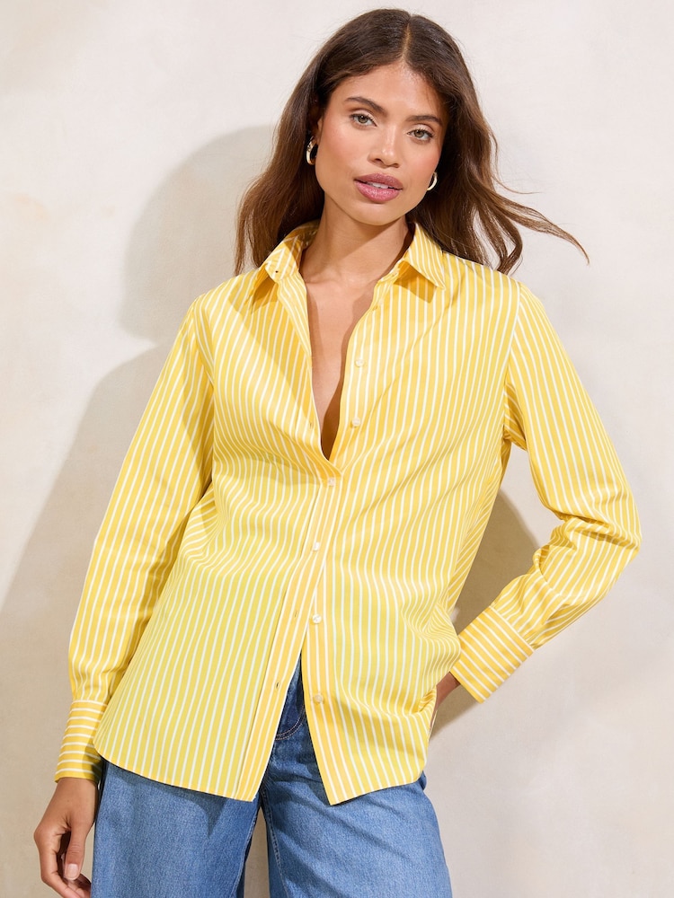 yellow dress shirts for women XFLWAM Silk Button Down Shirts for Women Long Sleeve Lapel Loose Drop  Shoulder Satin Blouse Top Yellow S