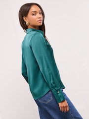 Lipsy Teal Blue Utility Pocket Satin Shirt - Image 4 of 4
