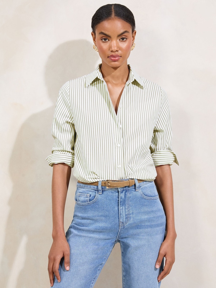 Lipsy Green Stripe Poplin Shirt - Image 1 of 5