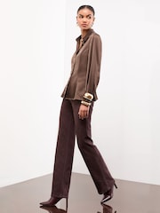 Lipsy Chocolate Satin Godet Detail Shirt - Image 3 of 4
