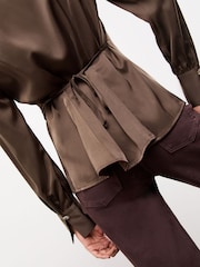 Lipsy Chocolate Satin Godet Detail Shirt - Image 4 of 4