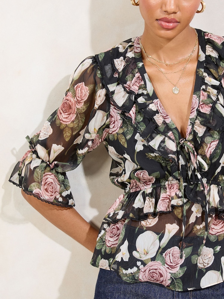 Lipsy Printed Peplum 3/4 Sleeve Blouse - Imagen 2 de 4 Lipsy Printed Peplum 3/4 Sleeve Blouse - Imagen 2 de 4
