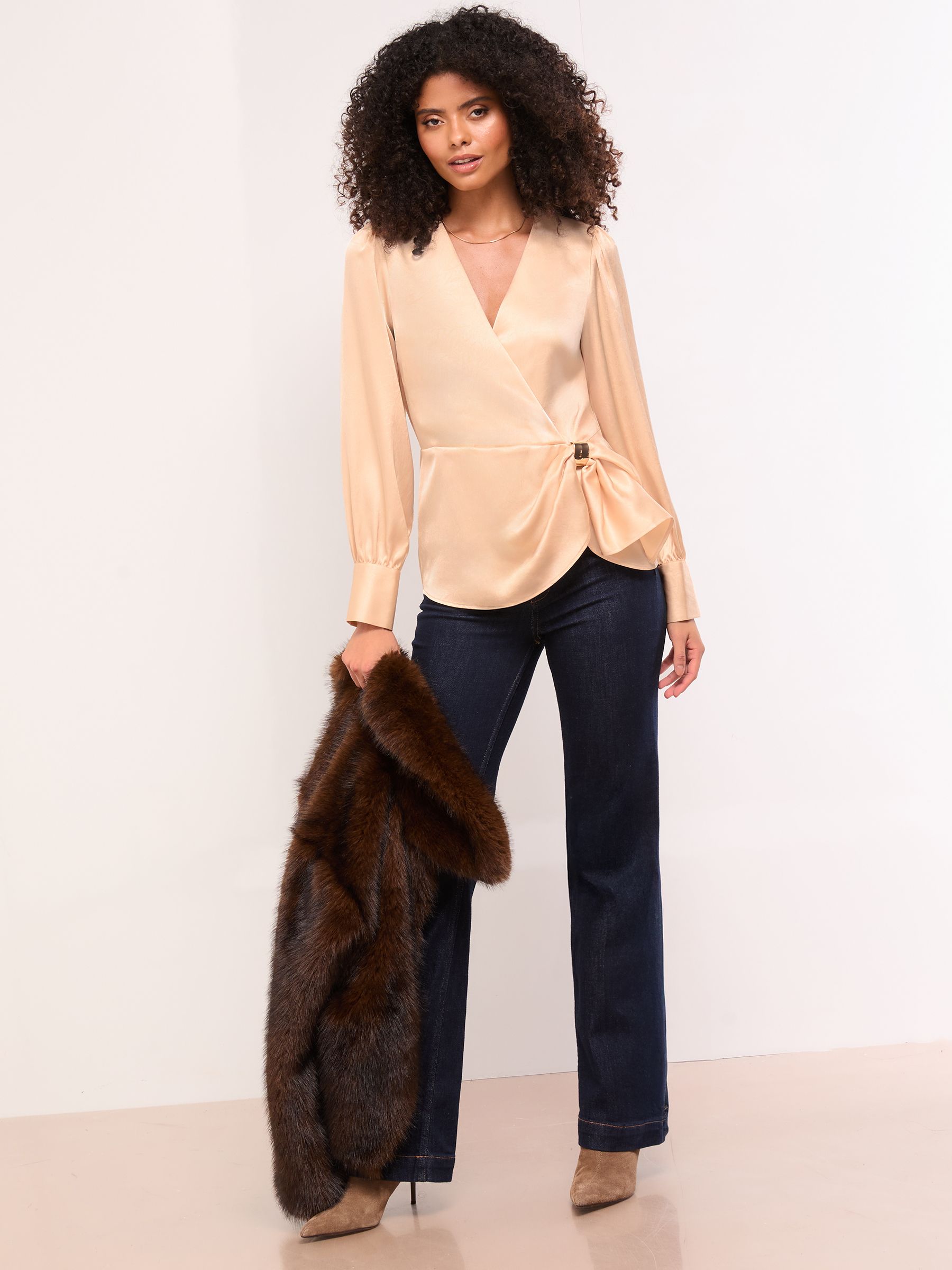 Buy Lipsy Champagne Gold Satin Hardware Detail Wrap Top from Next