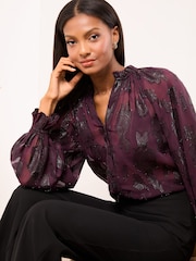 Lipsy Purple Leaf Burnout Blouse - Image 3 of 4
