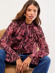 Lipsy Pink Floral Print Tie Neck Top - Image 2 of 5