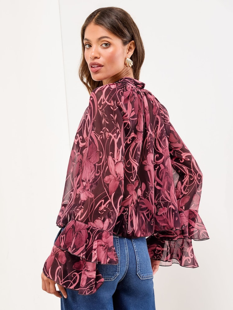 Lipsy Pink Floral Print Tie Neck Top - Image 5 of 5