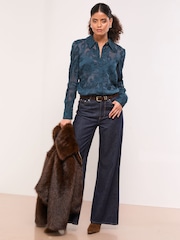 Lipsy Teal Floral Burnout Button Through Shirt - Image 2 of 4